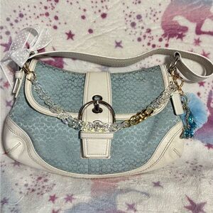 y2K Coach Large Soho Blue and White Signature Shoulder Bag